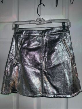 Metallic Silver Mini Skirt with Zipper Pockets